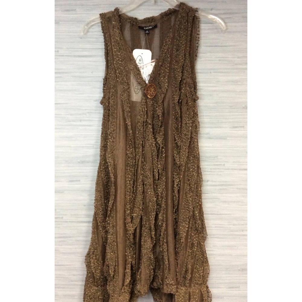 Kaktus Open Cardigan Med Vest  Long Glitter semi-sheer Mesh Crochet Duster